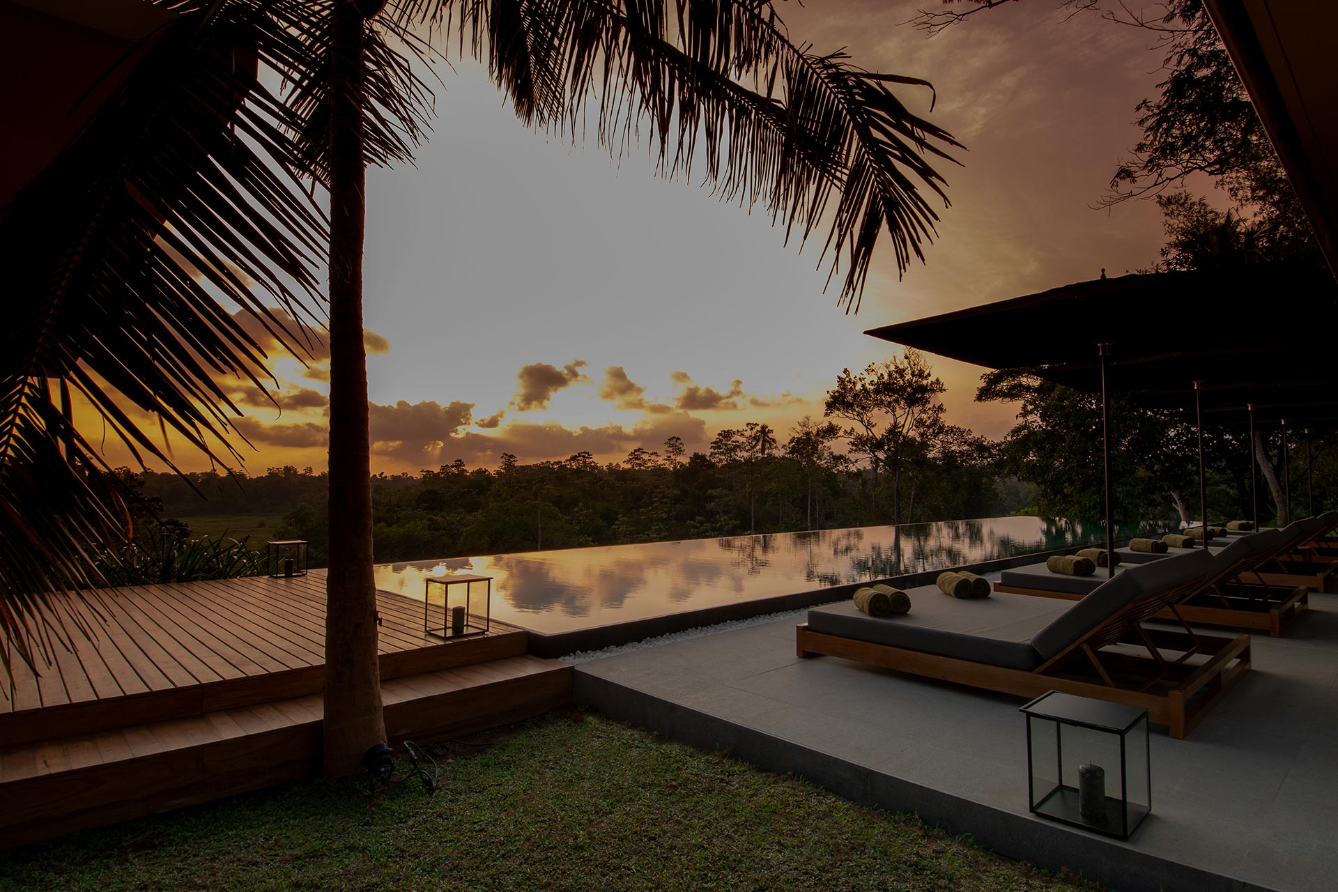Sunset at Haritha Villa & Spa, overlooking the Saltwater pool with unhindered views