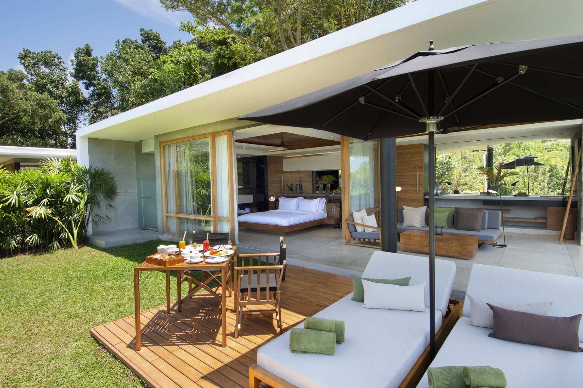 Saltwater plunge pool over looked by the contemporary style boutique villa